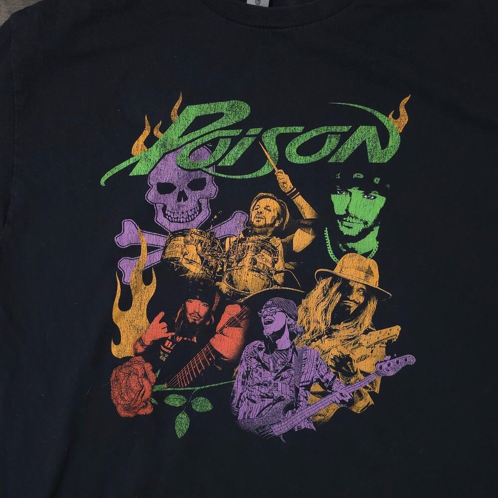 Poison Stadium Tour 2022 T Shirt Black Graphic Band Tee Adult Large - Picture 2 of 9